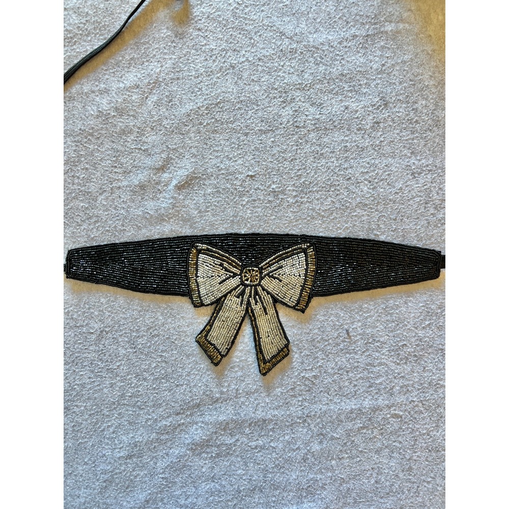 Destinee Black Beaded Bow Belt Sash Tie Belt Evening Y2K Coquette Holiday 1980s